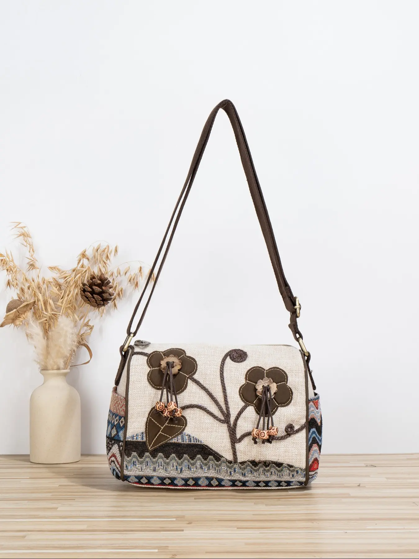 Boho Ethnic Style Handmade Beaded Flower, Original Design Cute Adjustable Shoulder Strap, Two-In-One Clutch, Bohemian Casual Purse, Bohemian Crossbody Purse, Bohemian Crossbody Bag