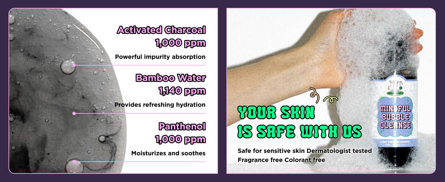 CHASIN' RABBITS Mindful Bubble Cleanse | Vegan All In One Face to Body Bubble Cleanser | Pore Purifying with Charcoal face wash for mens, For Oily Skin | 200mL/6.76 fl. oz