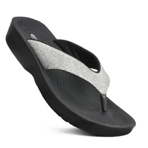 AEROTHOTIC – Aislynn Flip Flops for Women - Synthetic Leather - Padded Straps with Soft Thong - Non-Slip Sole