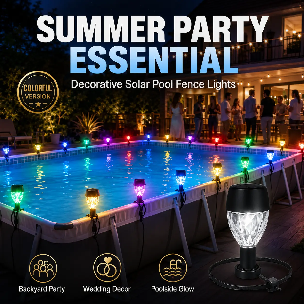 6/10 Pcs Solar Pool Frame Lights, Waterproof Outdoor Fence Decor Lamps, Night Lighting for Poolside, Backyard Party, Wedding, Camping & Travel, Ideal Summer Holiday Yard Ornaments