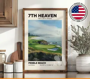 Seventh Heaven Pebble Beach Golf Club Poster Wall Art, Golfing Course UnFramed Print, Golfer Gifts, Golf Club Decor