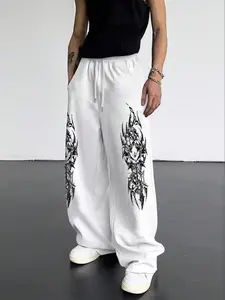 Men's Irregular Pattern Print Drawstring Waist Pants, Casual Comfortable Running Trousers, Classic Versatile Sports Sweatpants, Drawstring Waist Athleisure, Athleisure Design