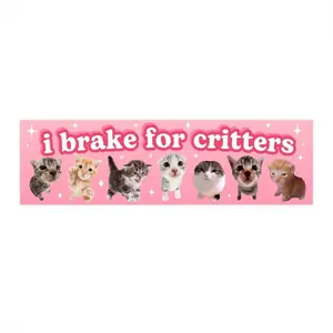 i brake for critters | Cat Meme Car Magnet | Funny Pink Cute Kitty Car Accessories | Vinyl Window Car Decor