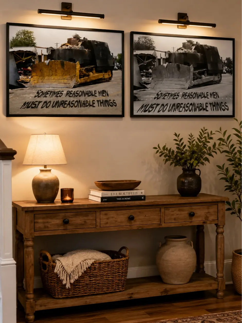 Marvin Heemeyer Demolition Inc Canvas Print, Vintage Graphic Bulldozer Wall Art, Heavy Equipment Quote Poster for Man Cave, Garage & Workshop Decor, Unique Gift For Him