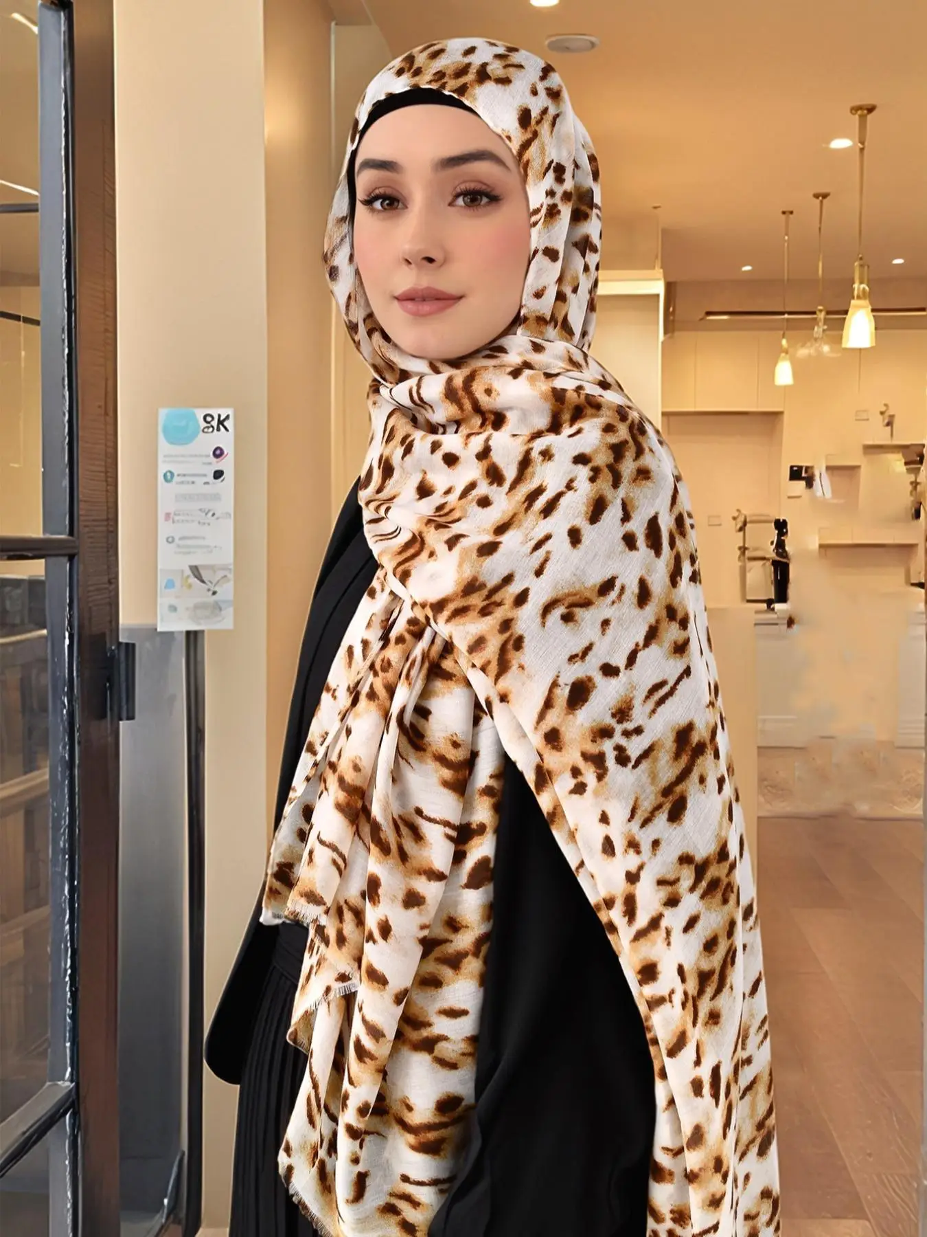 Women's Leopard Print Khimar, Casual Soft Comfortable Long Scarf for Daily Wear, Fashionable Muslim Clothing for Women