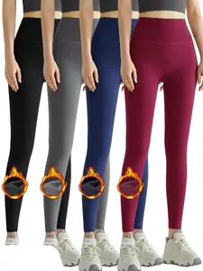 Women's High Waist Fleece Lined Casual Leggings Comfortable Sports Workouts Side Pockets Autumn Winter 4pcs Set for Versatile Wear