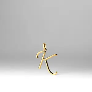 14K Gold Modern Cursive 'K' Large Pendant