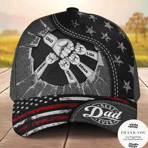 Custom Dad Classic Cap Personalized with Kids’ Names – Fist Bump Black Hat, Casual Wear, 250th Anniversary USA Independence Day Semiquincentennial Gift Father’s Day & Birthday Gift for Dad, Grandpa, or Husband