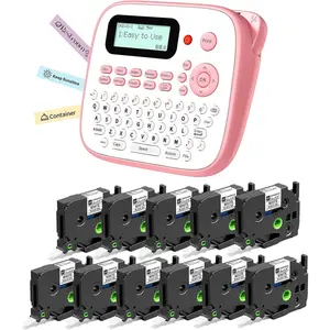 Pink Label Maker for Kids with White Tapes Handheld Labeler Machine Laminated Multiple Symbols Home Office School Teachers Gifts