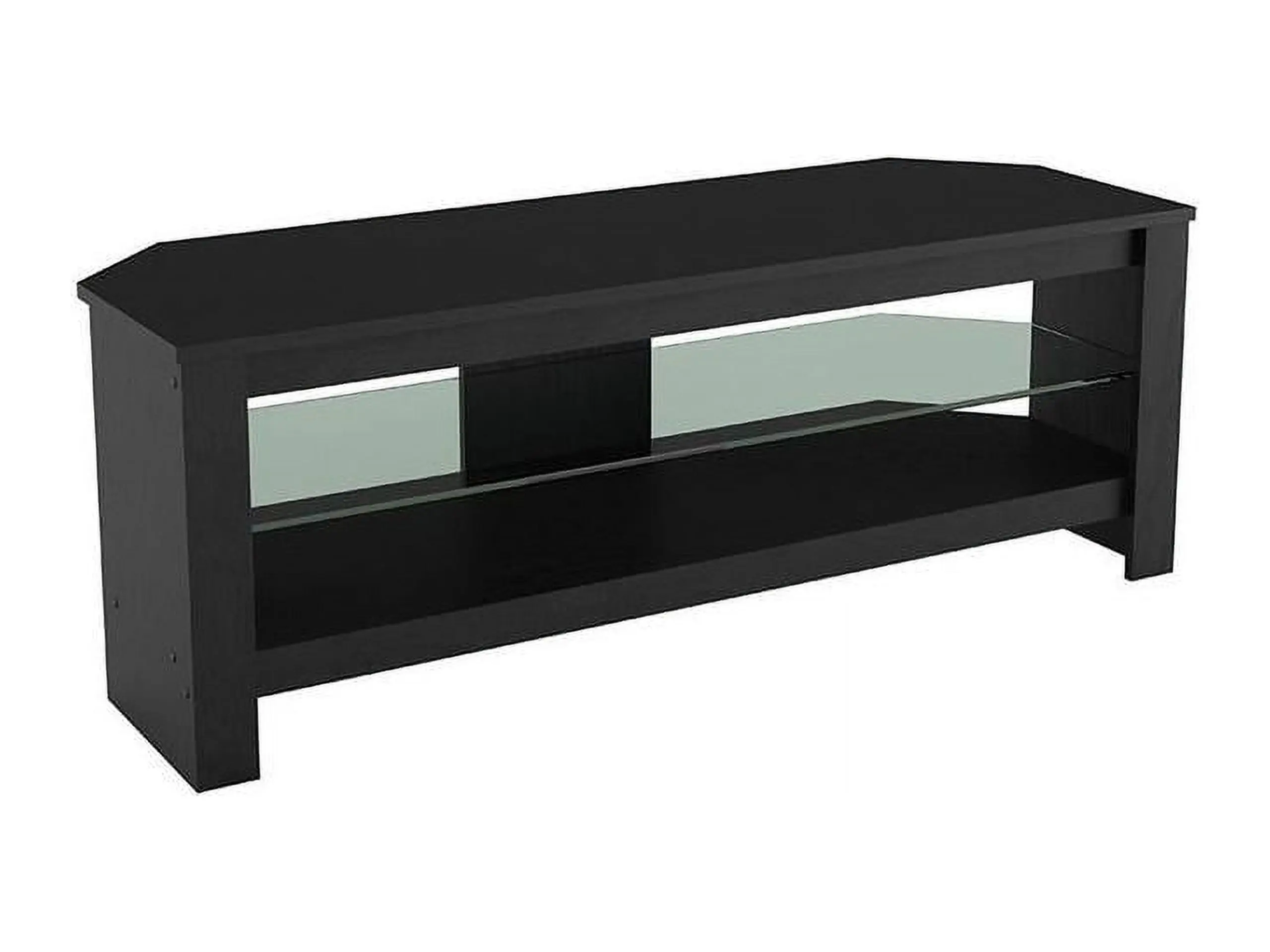 Sturdy AVF CA115BOX-A Calibre Plus Corner TV Stand - Black Oak (Black Wood Grain), Single Unit, Easy Assembly, 45.28" Long, 15.55" Depth, 16.3" Height, 1 Glass Shelf, Flat Wood TV Stand & Multimedia Centre, Suitable for Living Rooms/Bedrooms, Minimalist D