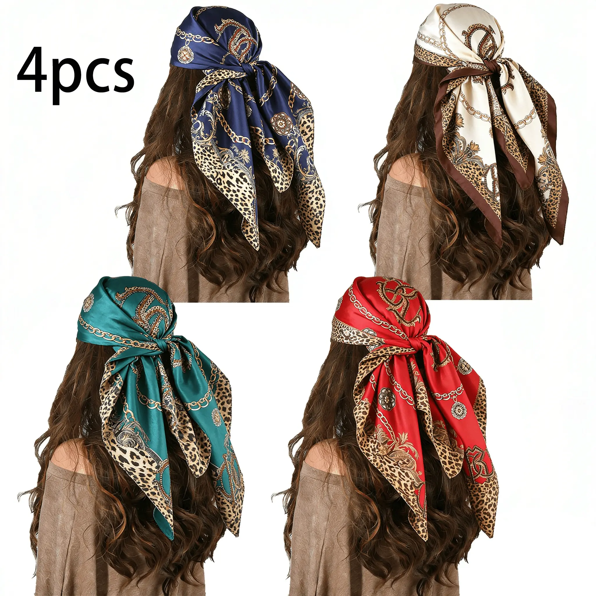 4/1 Pcs Vintage Baroque Head Scarves - Fashion Hair Wraps, Hairwraps for Women, Versatile Neck Scarf Bandana, Summer Scarf, Unique Pattern, Stylish Hair Accessories (Black/White/Blue/Orange)