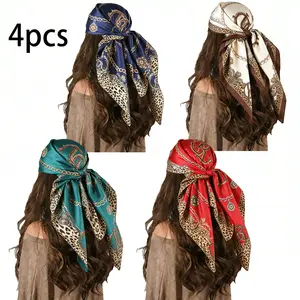 4/1 Pcs Vintage Baroque Head Scarves - Fashion Hair Wraps for Women, Versatile Neck Scarf Bandana, Unique Pattern, Stylish Hair Accessories (Black/White/Blue/Orange)