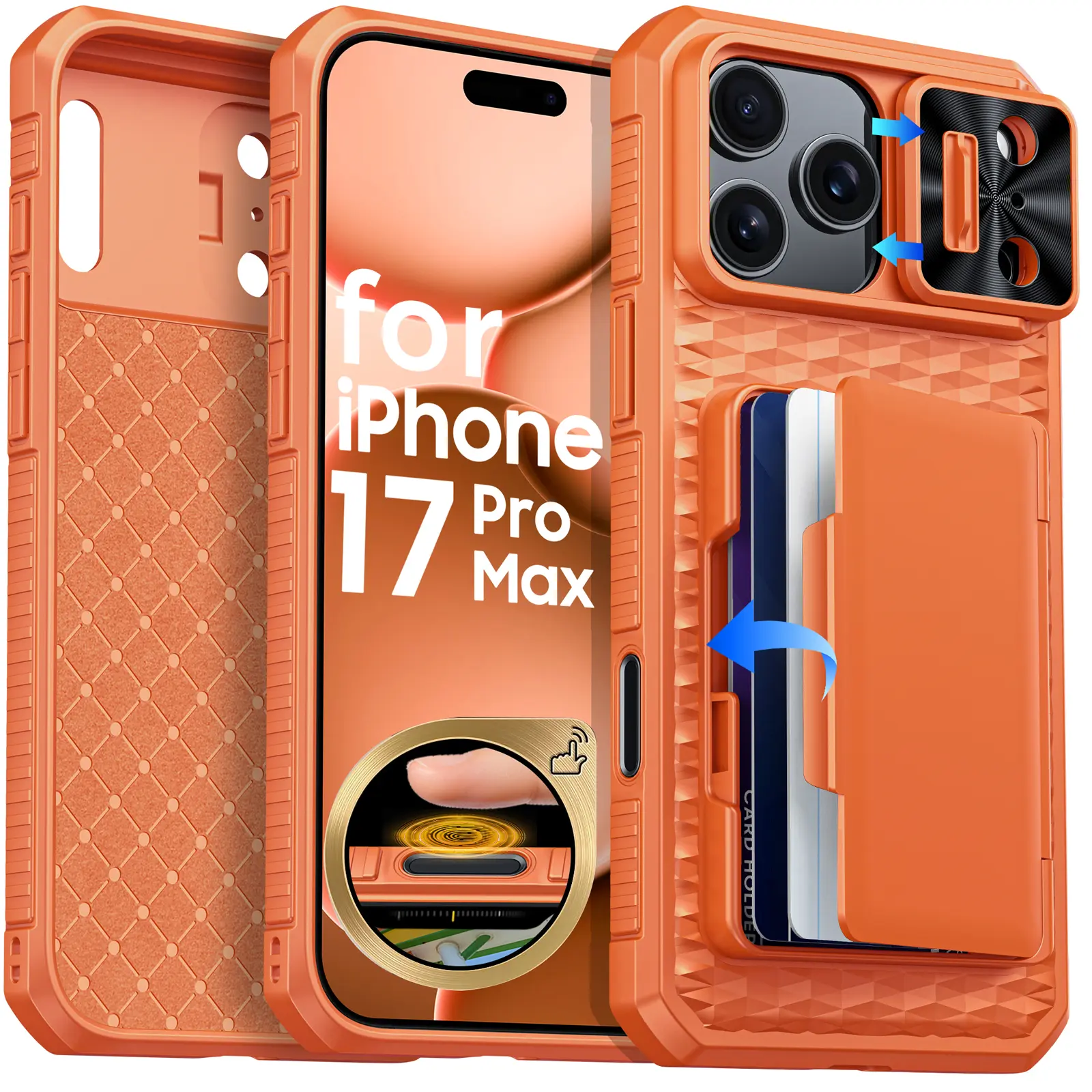 BSNRM for iPhone 17 Pro Max/16  Pro Max Case Wallet, Built-in RFID Blocking Card Holder (4-5 Cards), Camera Control Button, Slide Camera Cover, Shockproof Rugged Silicone Phone Case for iPhone 17 Pro Max