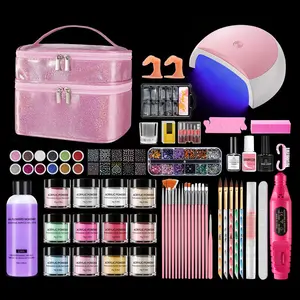 All-in-One Acrylic Nail Kit for Beginners | With Everything: UV Lamp, Nail Drill, Powder & Liquid + Cute Pink Gift Bag | Salon Nails At Home! Cutics Manicure