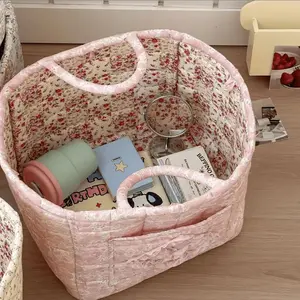 Foldable Fabric Storage Basket with Handle - Washable Multi-Purpose Organizer Bin, Farmhouse Floral Print Cute Storage Box for Toys, Clothes, Books & Office Supplies, Reusable Grocery Bag & Home Decor, Ideal Valentine's Day Gift & Luggage Accessory