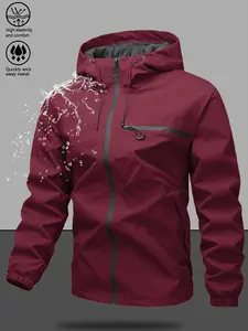 Men's Outdoor Jacket with Full Zip Closure, Adjustable Hood Design, Large Practical Pockets, Casual Fitted Style for All Seasons