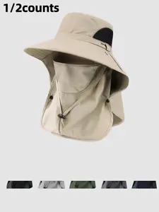 Men's Summer UV Protection Wide Brim Fishing Hat, Outdoor Sunshade Cap for Hiking & Fishing, Breathable Quick-dry Fashionable Hat, Sun Bucket Hat, Adjustable Sun Cap, Sunscreen Hat