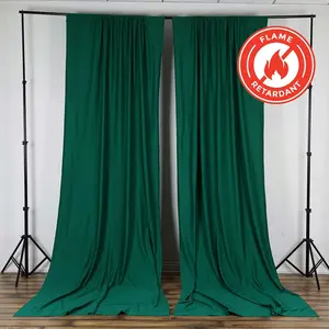 2 Pack 5ftx10ft Hunter Emerald Green Scuba Polyester Backdrop Drape Curtains, Durable Flame Resistant Event Divider Panels Wrinkle Free With Rod Pockets