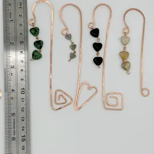 Hammered raw copper bookmark with beads. Book mark. Book supplies and accessories