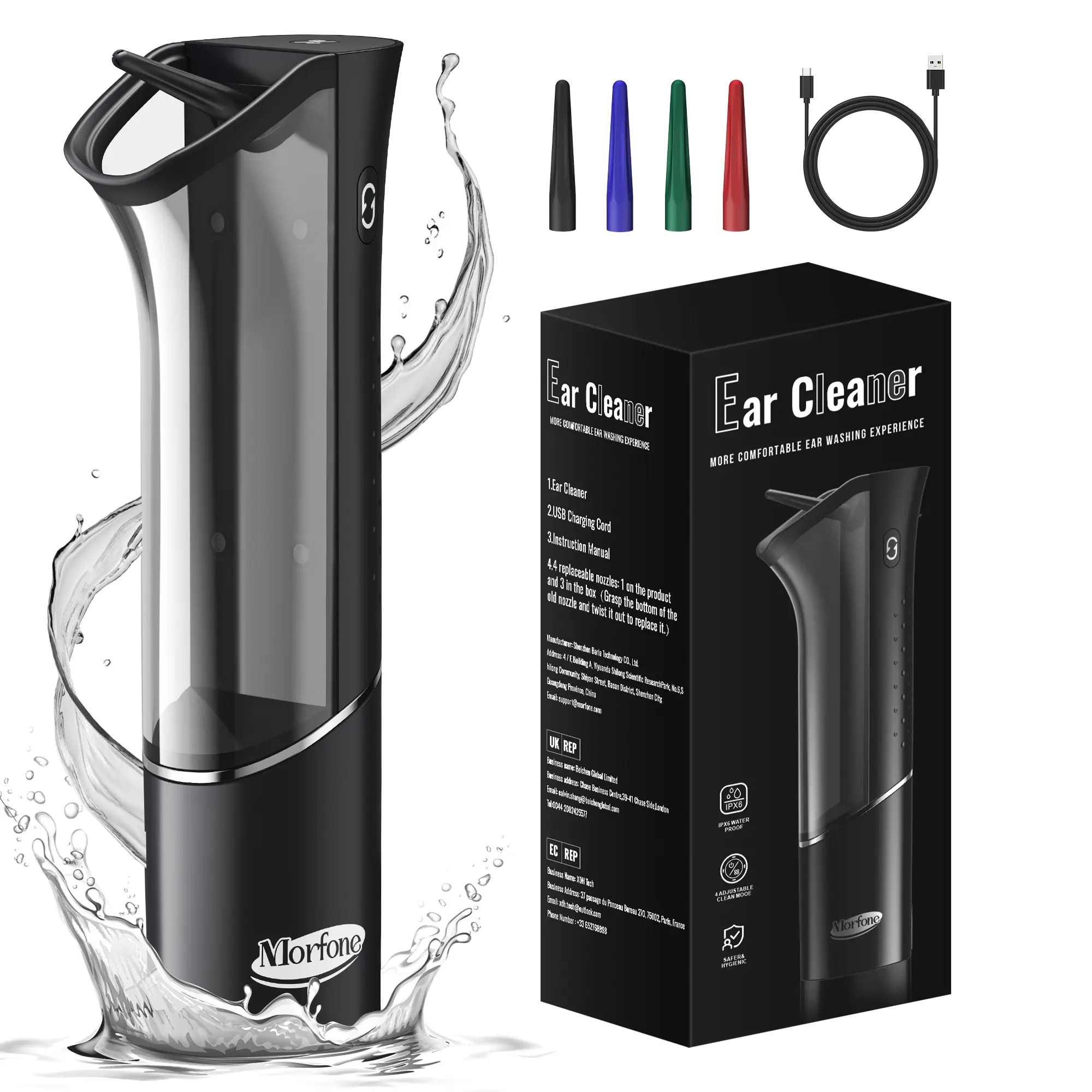 Morfone Magnetic Ear Cleaner Kit – Upgraded Waste Tank + IPX6 Waterproof, 4 Pressure Modes, USB-C Rechargeable, Whole Family Safe Ear Flushing System