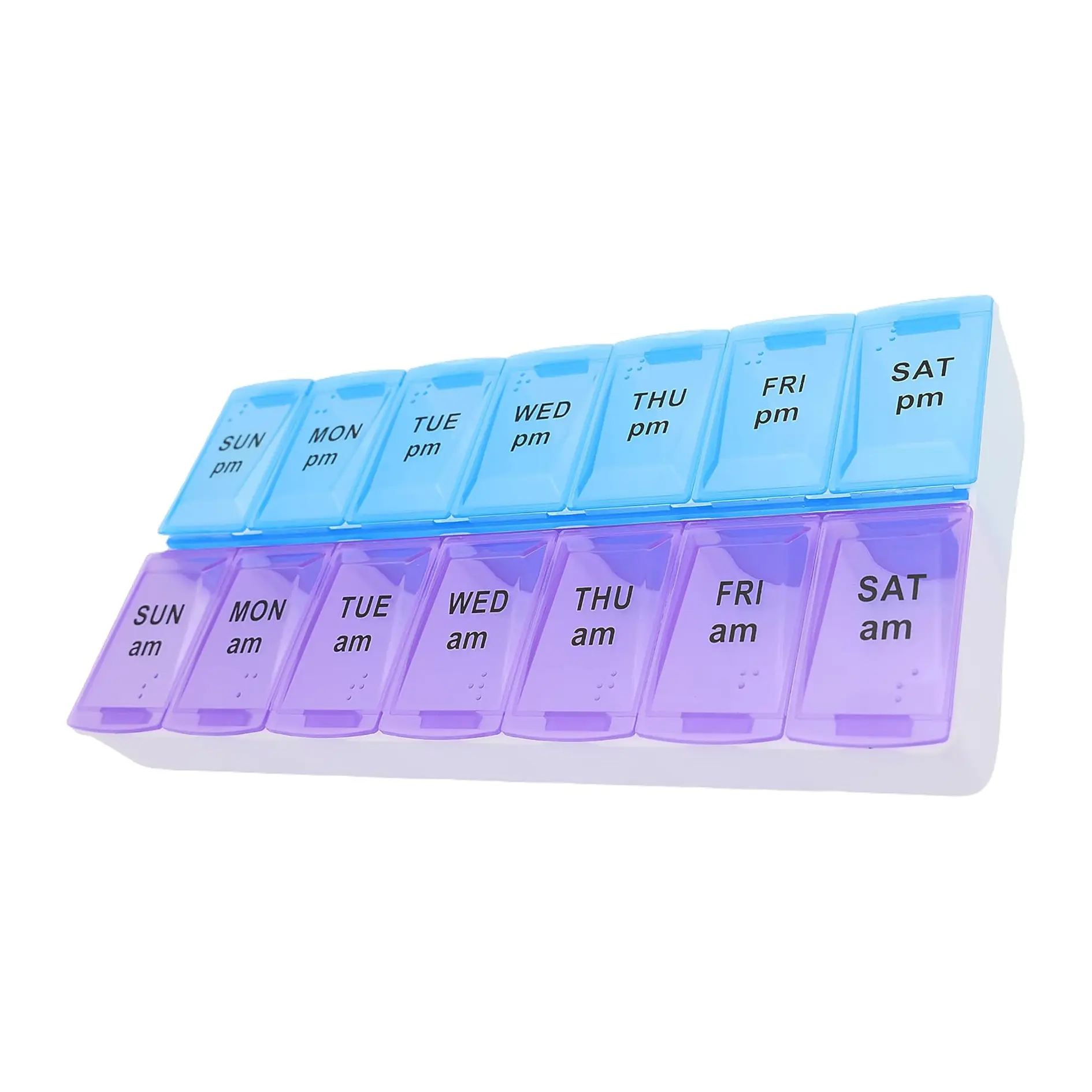 Pill Organizer Box,7 Day Weekly AM PM Pill Organizer, Large Pill Case Pill Box for Pills Vitamin Supplements Medication (Purple/Blue)
