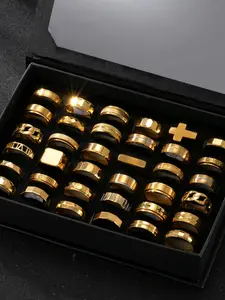 Random 24pcs Fashion Stainless Steel Men's Rings, Simple Hollow Design, Rotatable Stress Relief, Waterproof Non-Fading, Allergy-Free Gift Option, Random Set Rings