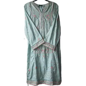 Binsaeed Three Piece Embroidered Lawn Pakistani Suit With Chiffon Dupatta