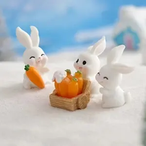 5pc resin Easter creative Little Rabbit statue ornament/Rabbit and Carrot play/Home decoration/Room decoration/living room Decoration/Christmas gift DIY decorative accessories/Car small ornament/Cute collectible figurines/Cute cartoon figurine