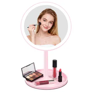 Amifiy Lighted Makeup Mirror — 4-in-1 Rechargeable Magnetic Beauty Mirror, 360° Free Rotation (Pink), 3 Color Modes & Adjustable Brightness, Detachable Design, Portable Lighted Makeup Mirror for Desktop & Travel Use