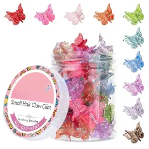 Glitter Mini Butterfly Hair Claw Clips, Sparkly Colorful Hair Accessories for Girls and Women - 90s Y2K Cute, Small, Set of 50