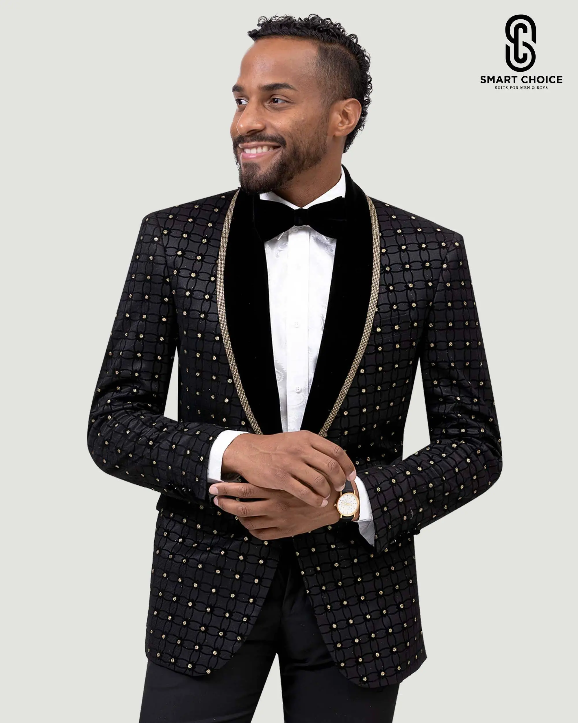 Men's Prom & Wedding Blazer Jacket with Bow Tie Black