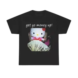 Kitty Cat get yo money up T-Shirt, Hello Cartoon Shirt, Cute Cat Kitty Fans Shirt, Gift for Men and Women, Graphic Tee