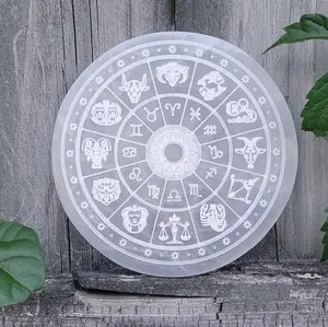 Zodiac Wheel Selenite Charging Plate Zodiac Wheel Selenite Charging Plate