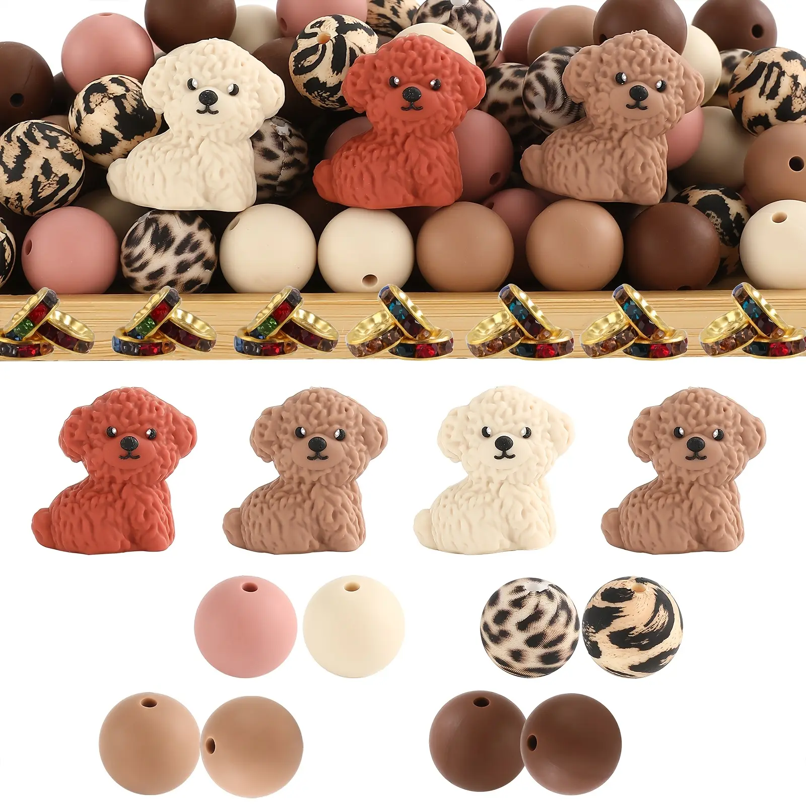 59 pieces Beagle dog silicone bead organizer set, suitable for jewelry, beading pen accessories, keychain decorations, fashion jewelry making, bracelets and holiday decorations