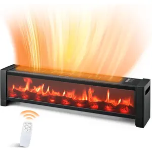 33 x 6.6in Electric Fireplace Heater, 1500W, Floor Standing,12H Timer, Remote, Eco, Child Lock for up to 270 Sq.ft Space Indoor Use, Black
