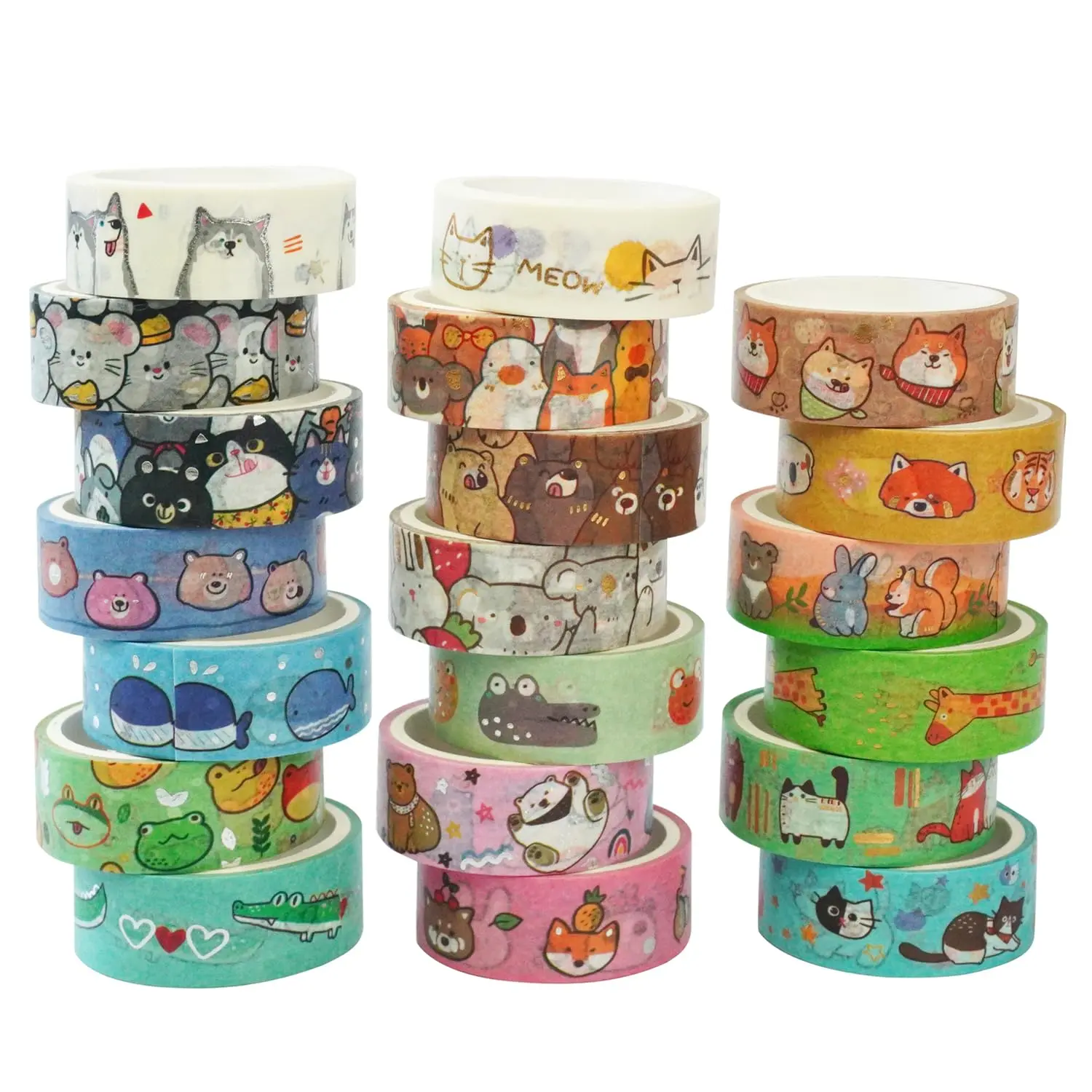 20 Rolls Cute  Washi Tape Set,   Foil Cartoon Pets Decorative Tape for  Journal, Planner, DIY Arts Crafts, Scrapbooking, Holiday Decoration