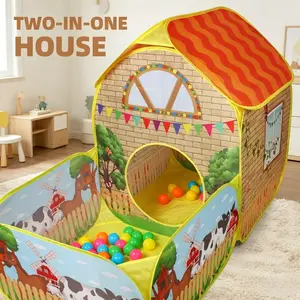 Kids' Garden Farm Villa Tent with Ball Pit | Large Portable Foldable Yellow Playhouse | Pop-Up Castle Tent | Outdoor Party & Beach Toy | Holiday Gift (Birthday/Christmas/Thanksgiving/Halloween) | No Accessories, Lights or Balls