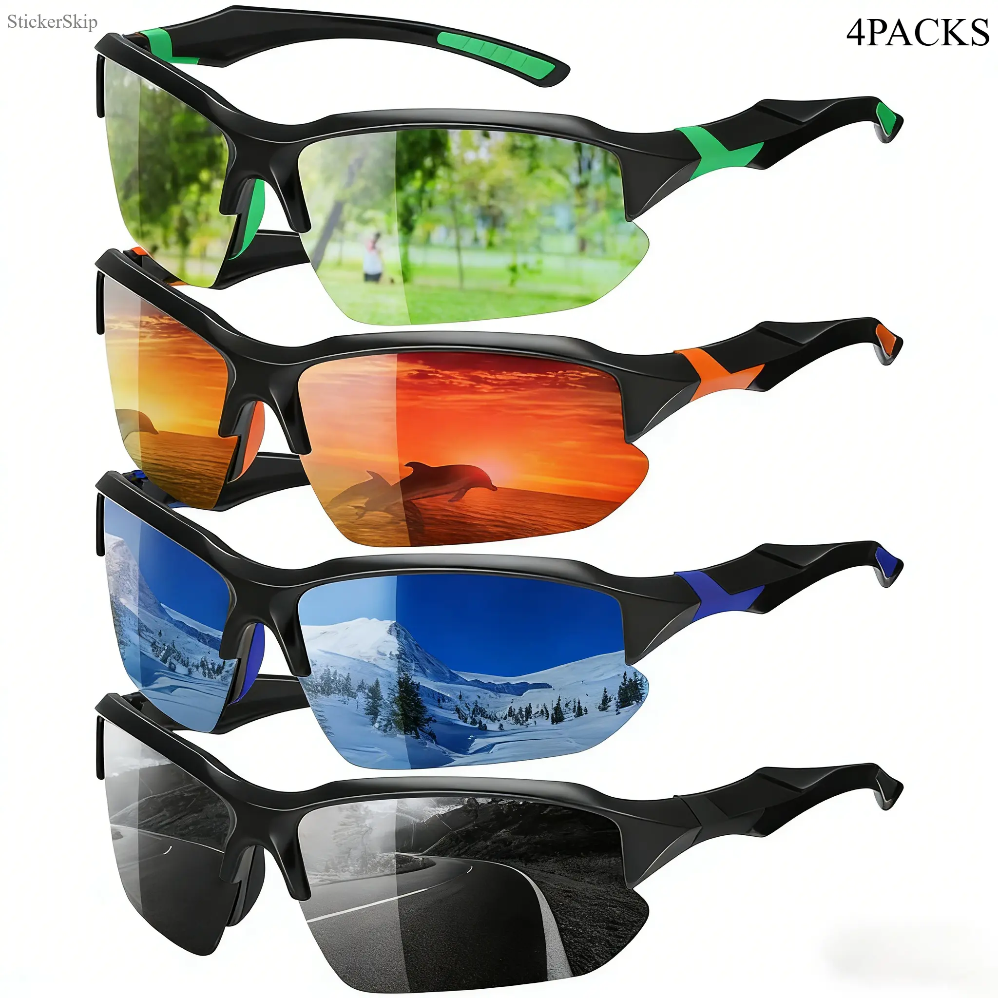 2026 4 Pack Polarized Sports Sunglasses for Men and Women 100% UV Protection Lightweight Half Frame or Rimless Eyewear for Outdoor UsePolarized Rectangular Sports Glassessummer sport sunglasstrending reflective sunglass man							