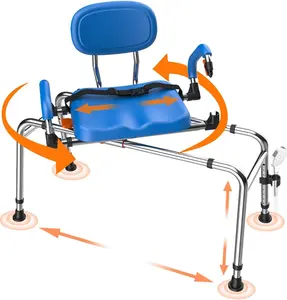 Sliding Shower Chair with Wide 360° Swivel Seat, 450lbs Tub Transfer Bench for Bathtub, Adjustable Height and Arms Width Shower Seat for Inside Shower, Shower Chair for Elderly and Disabled