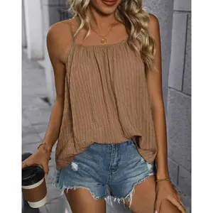 European and American sexy casual ladies top pure color loose pleated sleeveless camisole