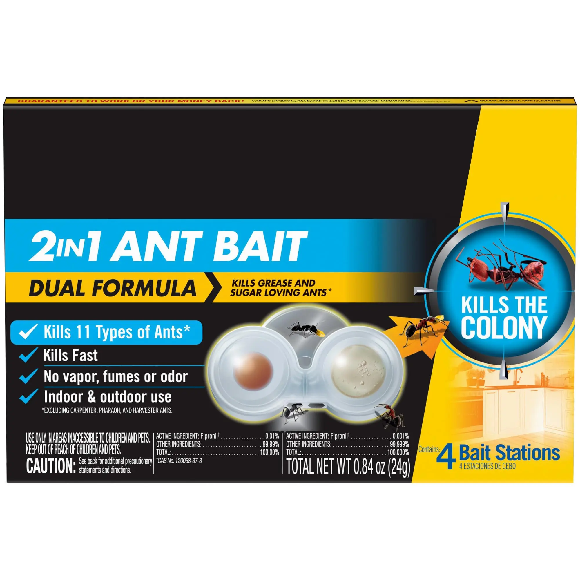 Dual Transparent 2-in-1 Ant Bait Stations (4 Pack) - Fume-Free Dependable Household Insect-Control, Indoor Solution for Sugar & Protein Feeding Ants, Fast Colony Eradication, Ready-to-Use for Bathrooms