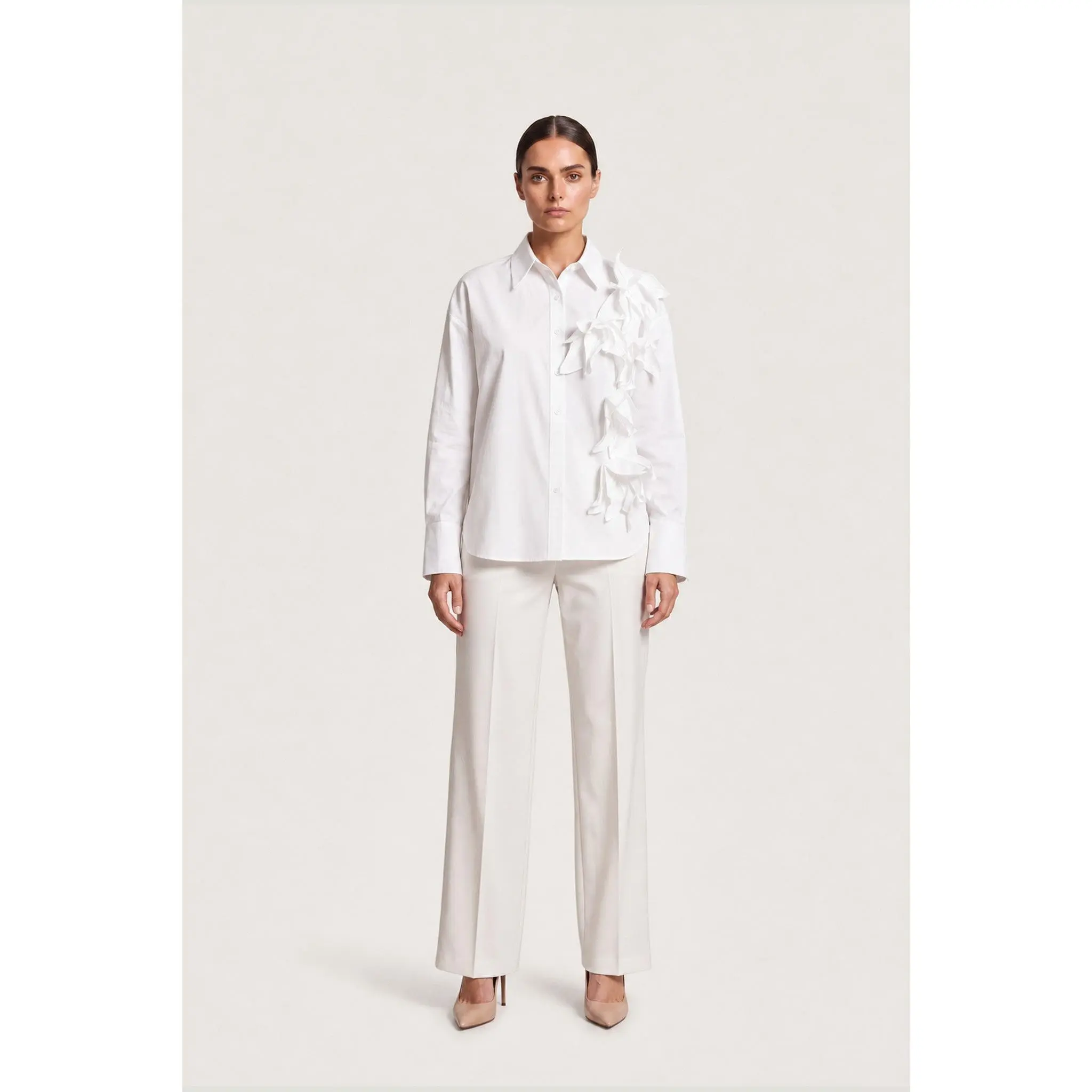 Ribbon Floral Appliqué Shirt In White