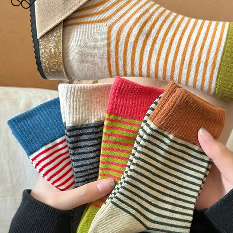 5 pairs of fashionable slim striped mid tube socks, simple, comfortable, breathable and casual socks suitable for women's home sports couple socks, Casual Comfy Socks Sock Packs
