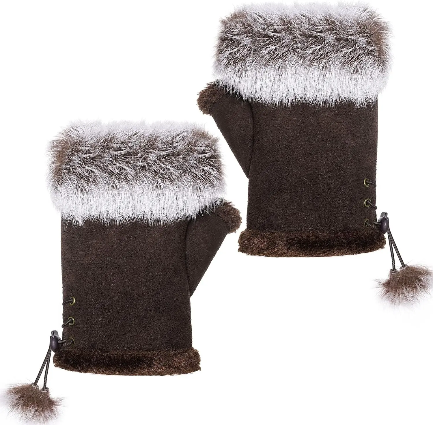 Women Faux Fur Fingerless Gloves Winter Warm Fuzzy Half Finger Mittens for Women Girls Hands Warmer Cute Typing Gloves