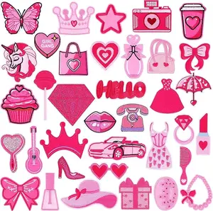 patches - 36pcs Hot Pink Embroidered Patches Random Assorted Styles Pink Theme Iron on Patches for Girls DIY Sew Applique Repair Patch Cute Sew on Patches for Backpacks Pants Clothes Jeans Jackets Hat