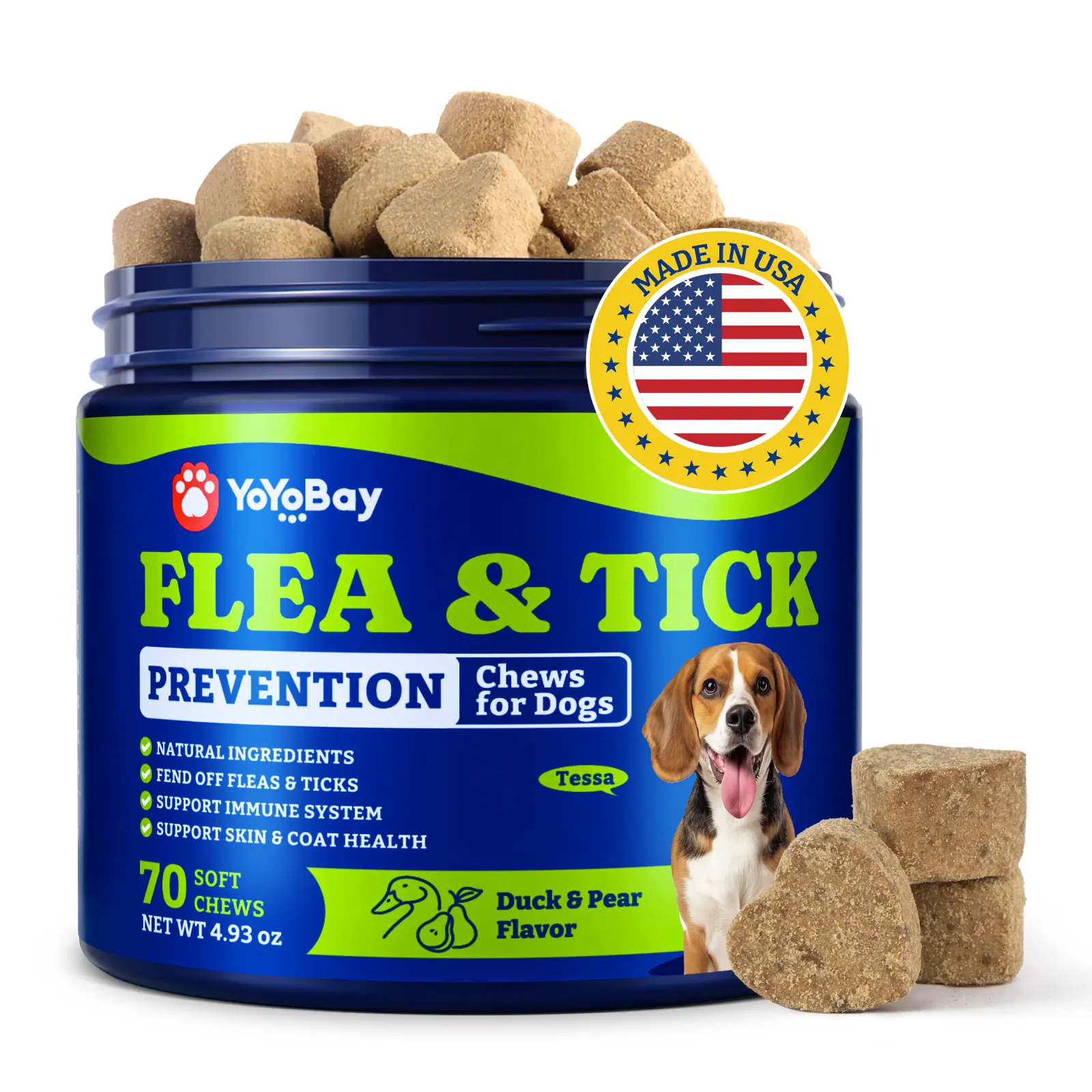 Flea and Tick Prevention for Dogs Chewable - 70 Soft Chews, Duck & Pear Flavor - YoYoBay Dog Flea and Tick Prevention Chewable, Natural Defense, Dog Immune Support Supplement, for Healthy Skin & Coat #SummerVibes #petlovers