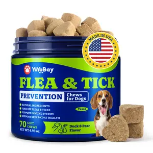 Flea and Tick Prevention for Dogs Chewable - 70 Soft Chews, Duck & Pear Flavor - YoYoBay Dog Flea and Tick Prevention Chewable, Natural Defense, Dog Immune Support Supplement, for Healthy Skin & Coat