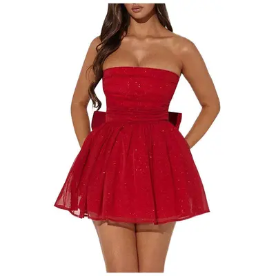 Strapless Dress Red Short Dress Casual Nelly Off Shoulder Mini