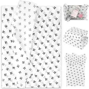 100 Sheets Black Bow Tissue Paper, 20 x 14 Inch Cute Bow Knot Wrapping Tissue Paper Decorative  Wrapping Supplies for Birthday, Wedding,  Shower DIY Crafts