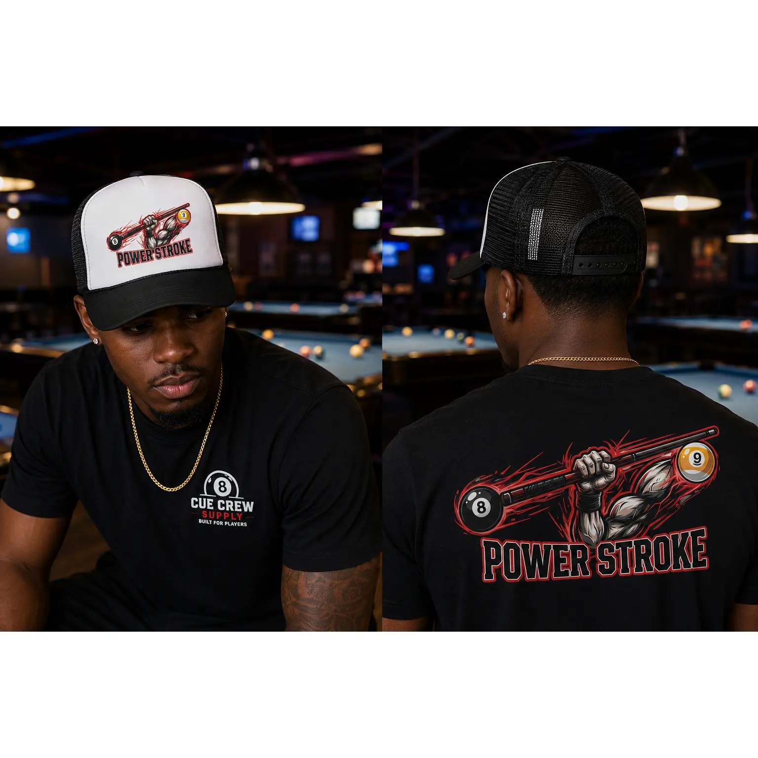 Power Stroke Billiards Trucker Hat – OTTO 39-165 Foam Snapback | 8 Ball & 9 Ball Pool Player Cap